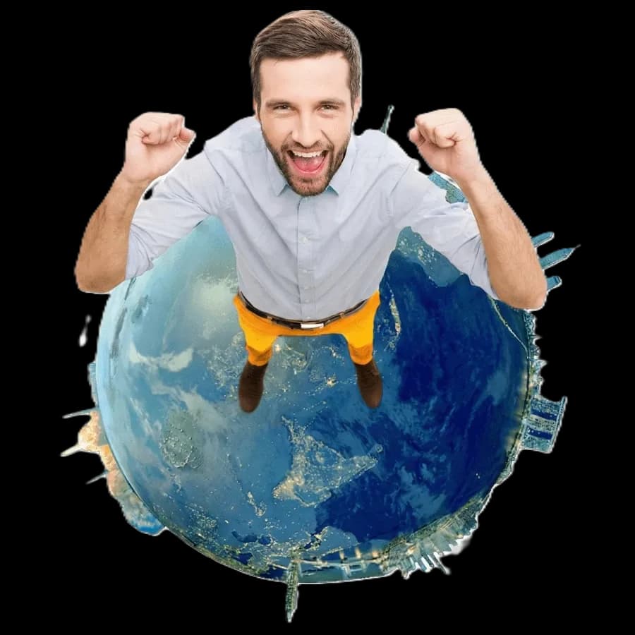 Пример эффекта Little Planet: человек на «маленькой планете» в динамичной сцене