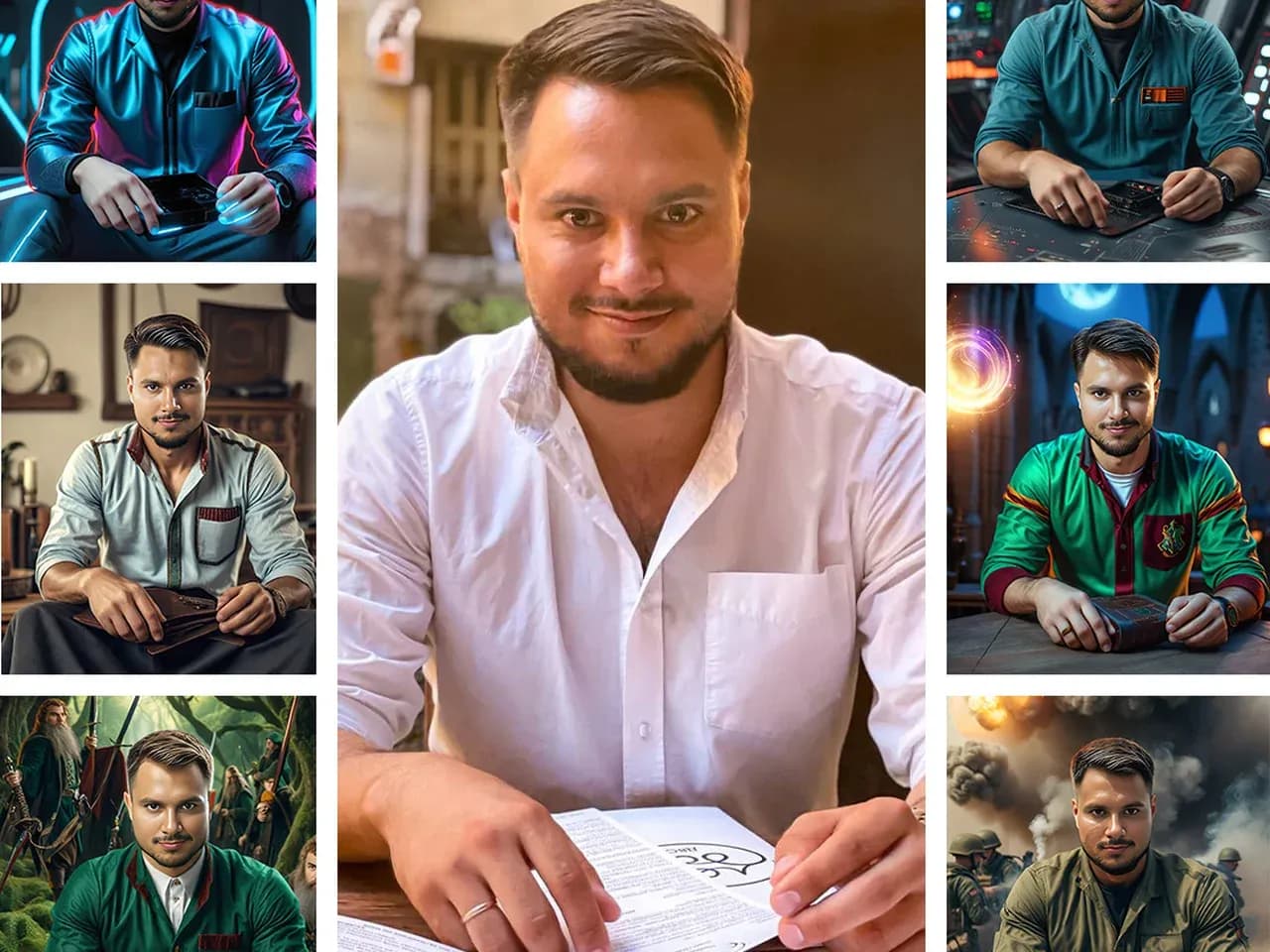 Коллаж нейропортретов: примеры обработки фото нейросетью в разных стилях