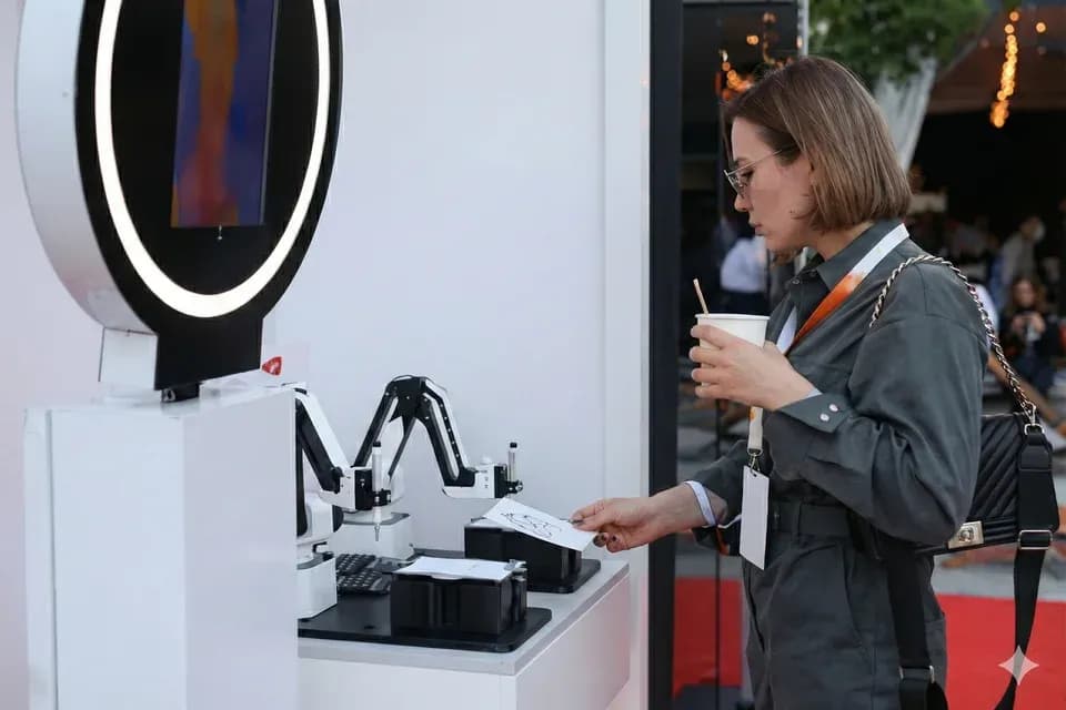 Гость ожидает портрет от робота 