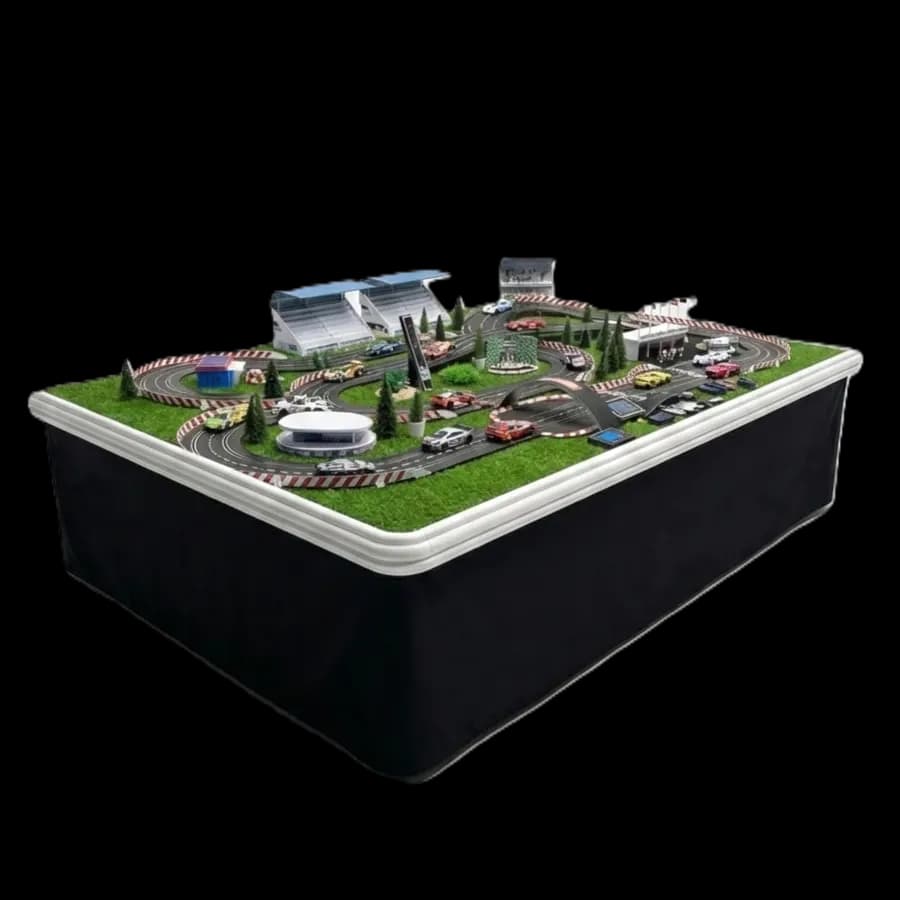 Трек Slot Car без фона: гоночная трасса с декором и машинками