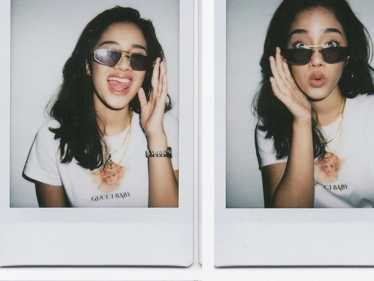 Девушка на снимке фотографии стерео