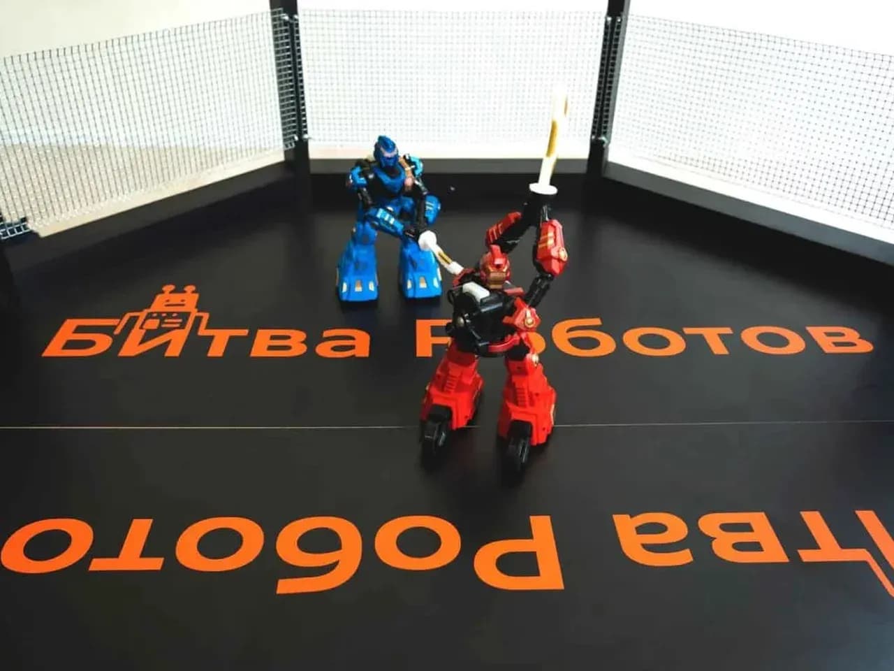 Два робота на арене для битвы