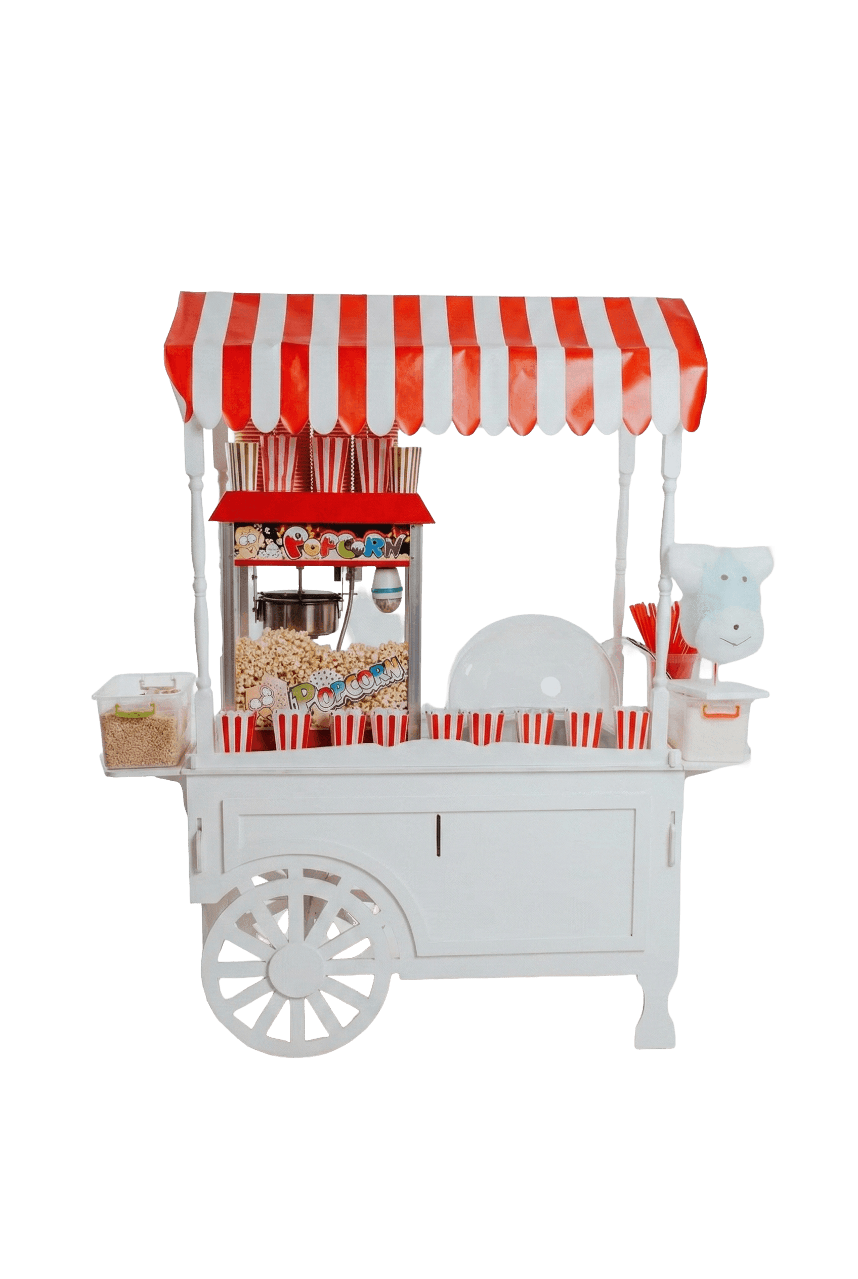 Тележка с попкорном без фона: ретро-стойка для раздачи попкорна на мероприятии